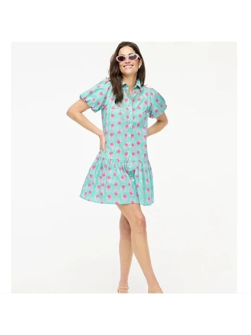 J CREW Green Pink Floral Bubble Dress Size 4P NEW NWT